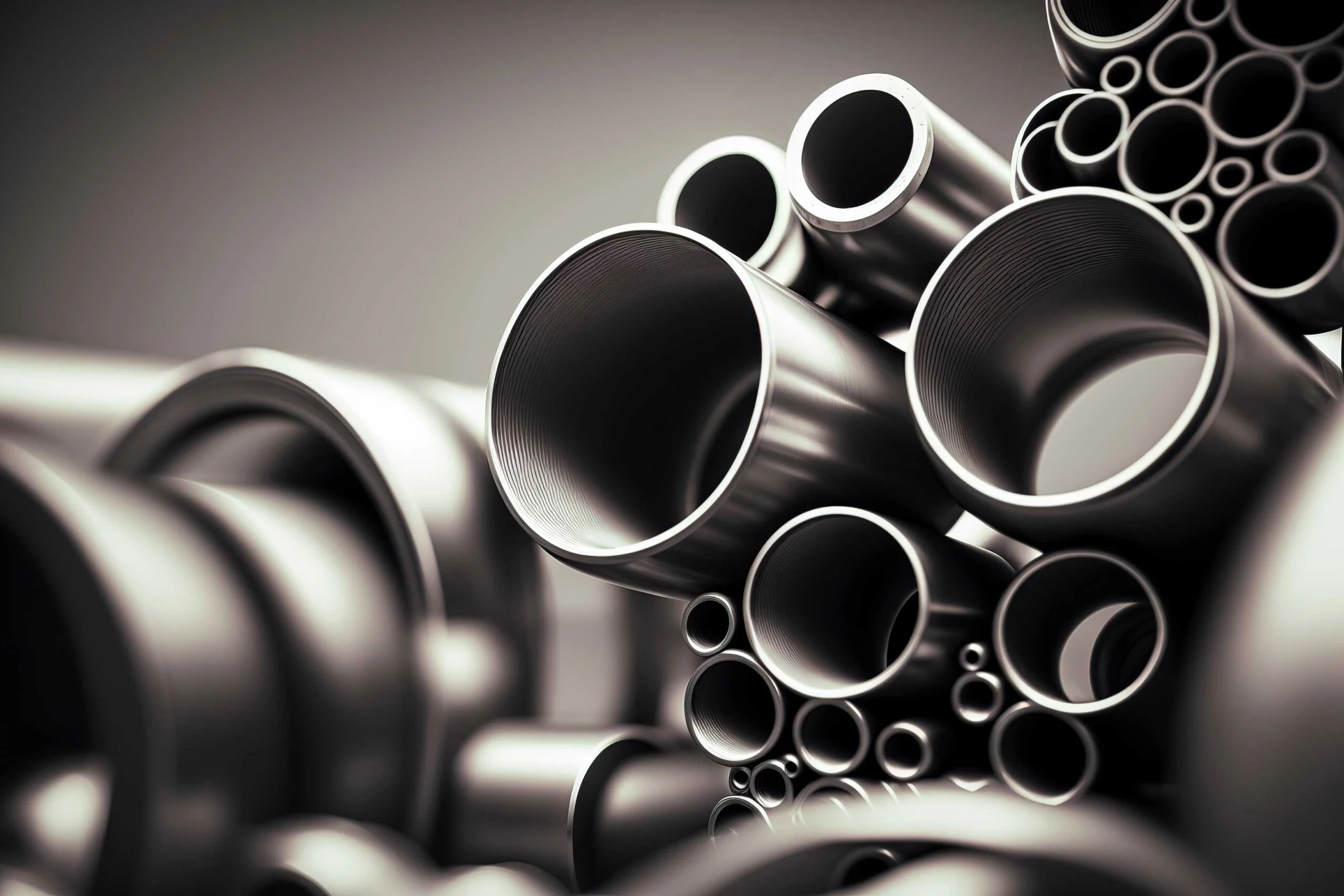 Metal pipe sections in a range of diameters