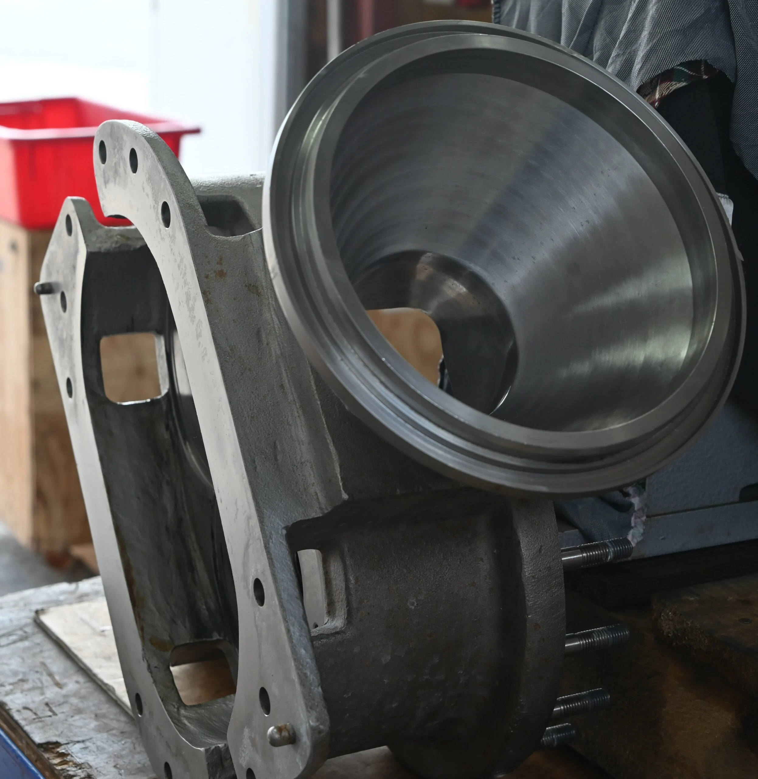 Metal component being machined on a lathe